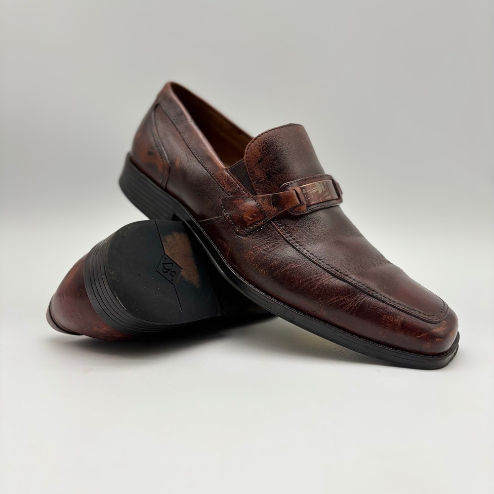 Donald J Pliner Kiner-21 Mens Brown Leather Loafers Distressed Apron Toe 10M